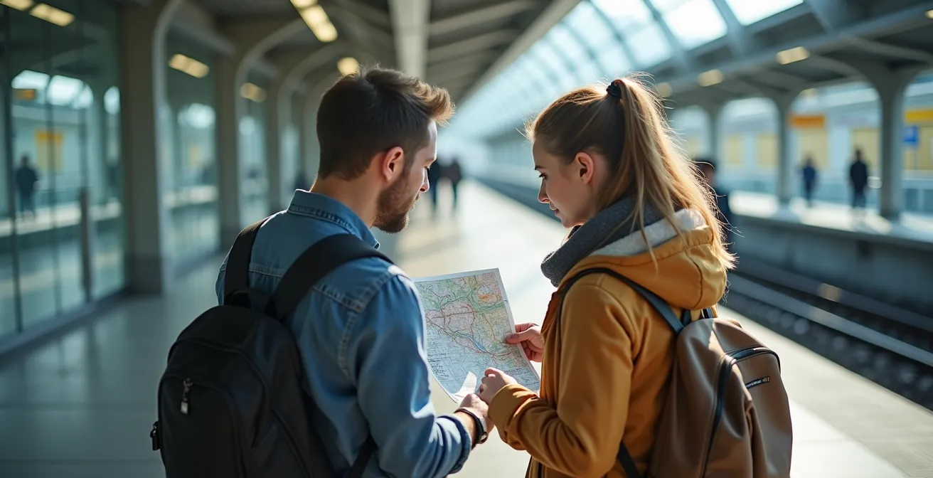 BTS Skytrain Station in Bangkok mit wartenden Reisenden