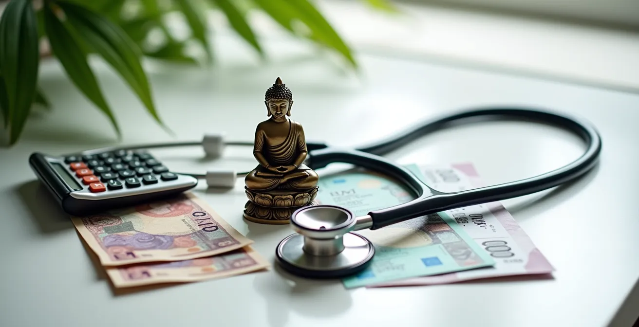 Versicherungsdokumente und Laptop für Thailand-Langzeitversicherung